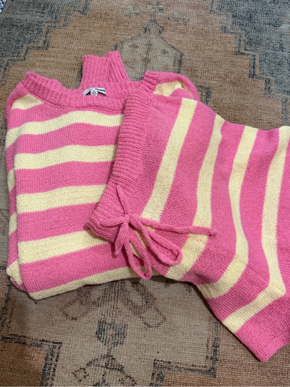 Fashion Nova Pink & yellow Striped Knit set